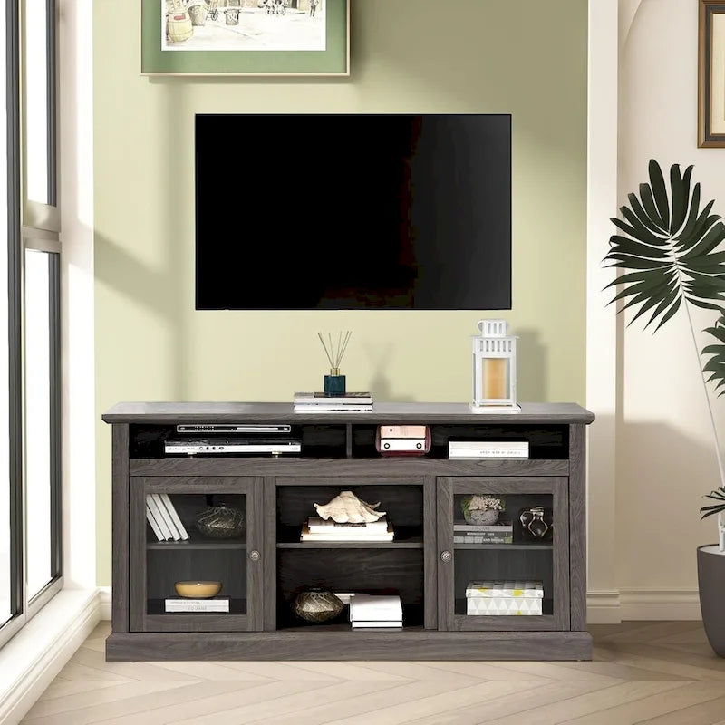 Roomfitters Contemporary TV Media Stand, Modern Entertainment Console, Up to 65 TV, Open & Closed Storage Space