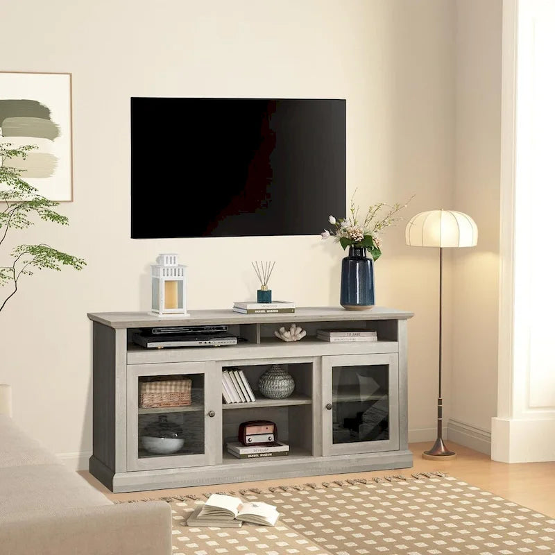 Roomfitters Contemporary TV Media Stand, Modern Entertainment Console, Up to 65 TV, Open & Closed Storage Space