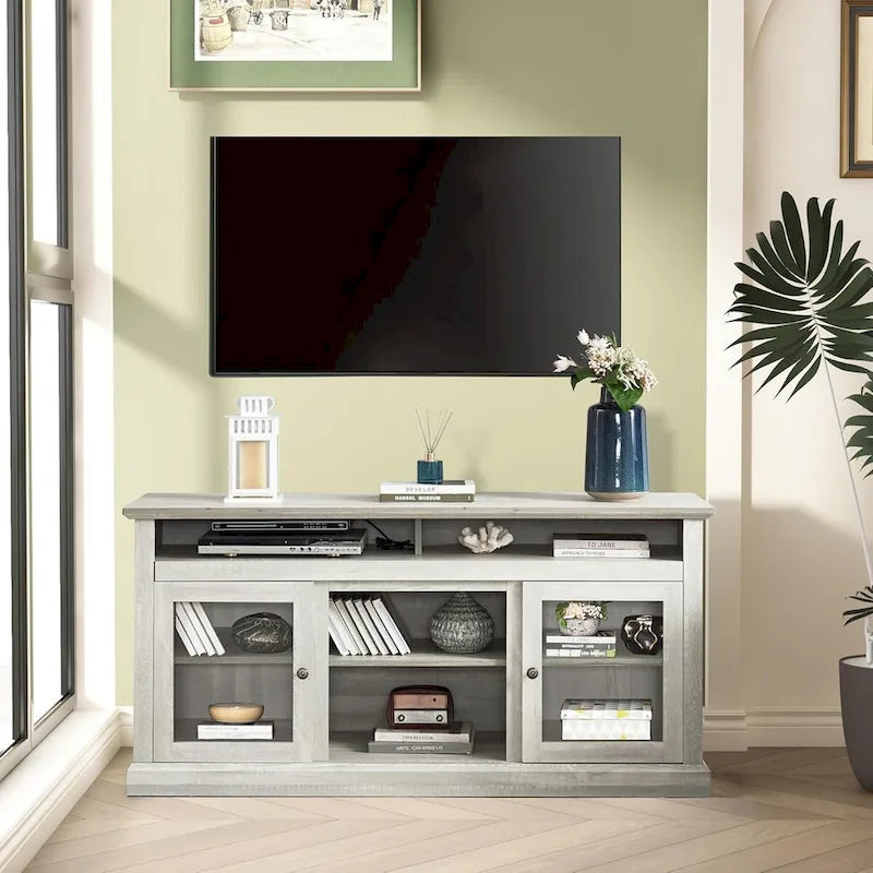 Roomfitters Contemporary TV Media Stand, Modern Entertainment Console, Up to 65 TV, Open & Closed Storage Space