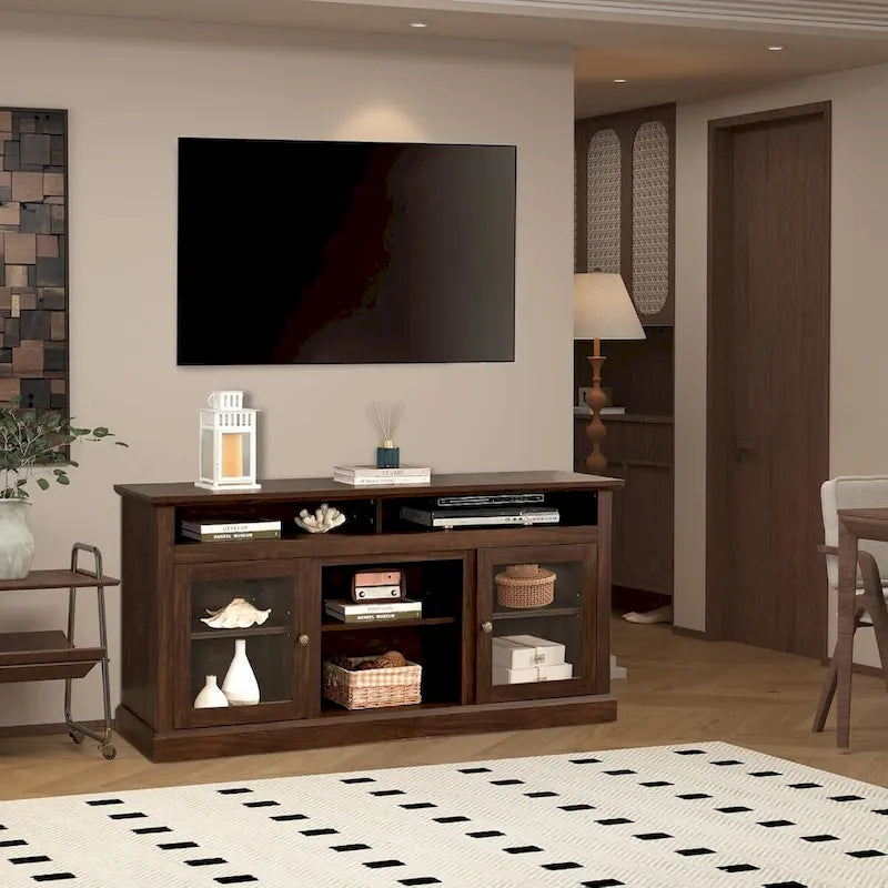 Roomfitters Contemporary TV Media Stand, Modern Entertainment Console, Up to 65 TV, Open & Closed Storage Space