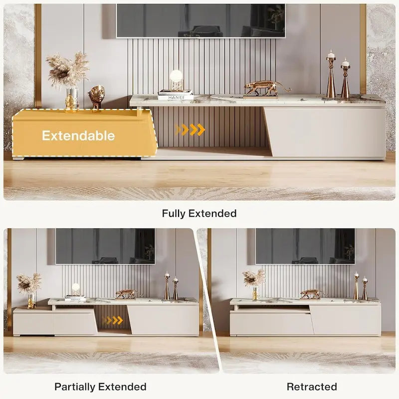 70.9 W - 105 W Extendable TV Stand, Extra Long Modern Entertainment Center with 3 Drawers