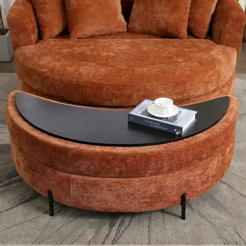 Modern Sofa Chair Round Accent Barrel Chair With 5 Pillows and Optional Ottoman