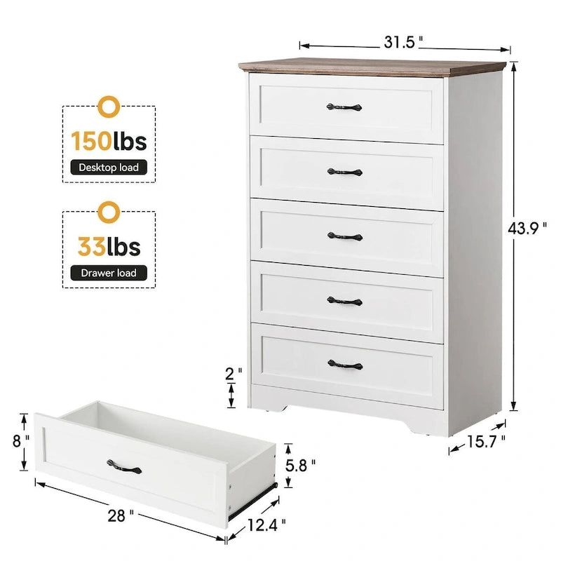 Large Capacity 5 Drawers Dresser, Cabinet for Bedroom