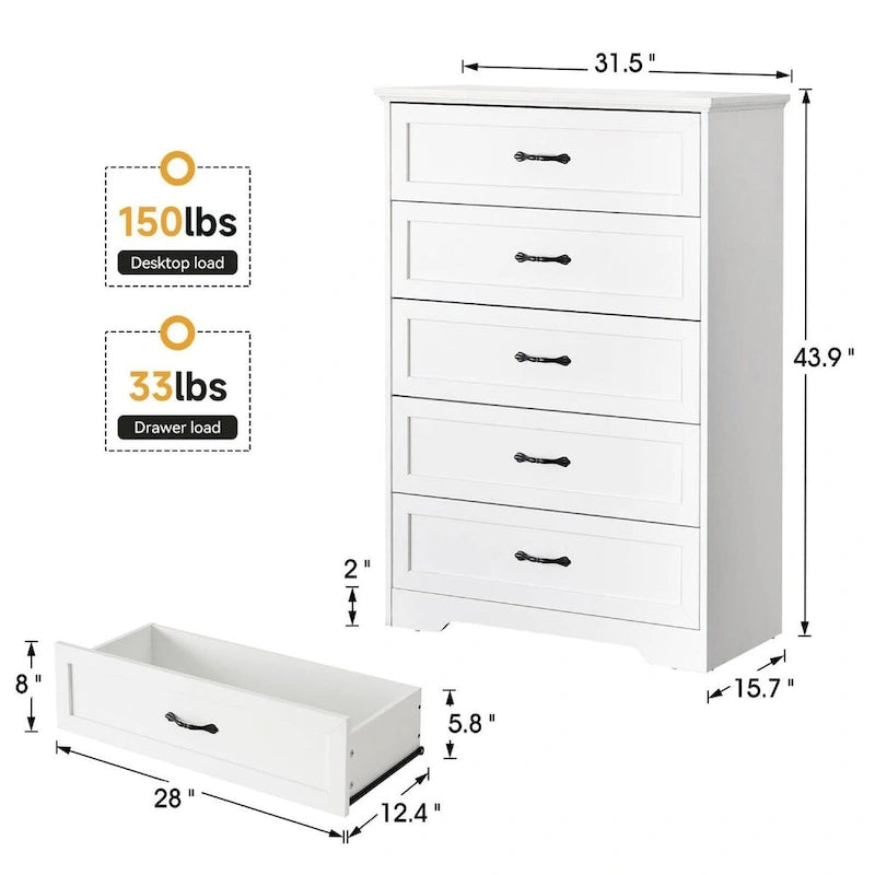 Large Capacity 5 Drawers Dresser, Cabinet for Bedroom