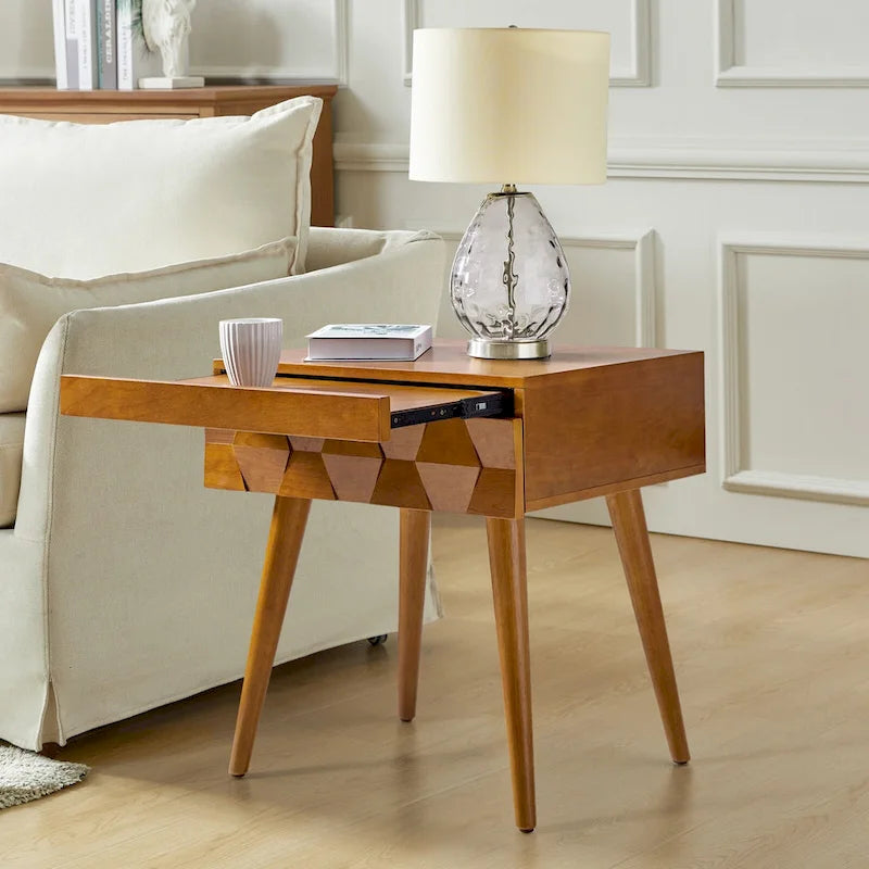 Julian Mid-century Modern End Table with Charging Station by HULALA HOME