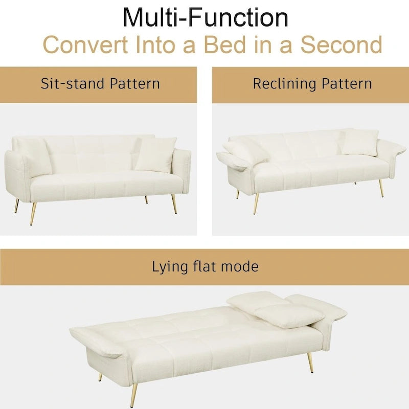 Modern 70-Inch Teddy Fleece Convertible Futon Sofa bed