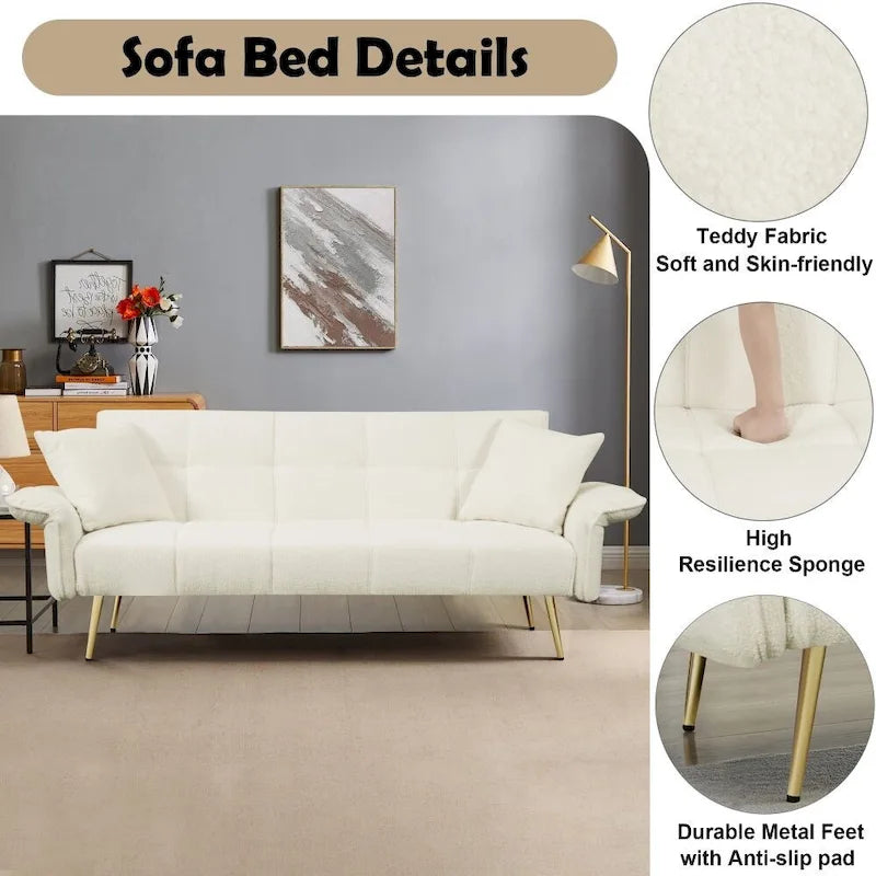 Modern 70-Inch Teddy Fleece Convertible Futon Sofa bed