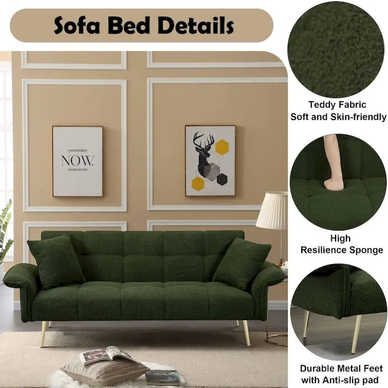 Modern 70-Inch Teddy Fleece Convertible Futon Sofa bed
