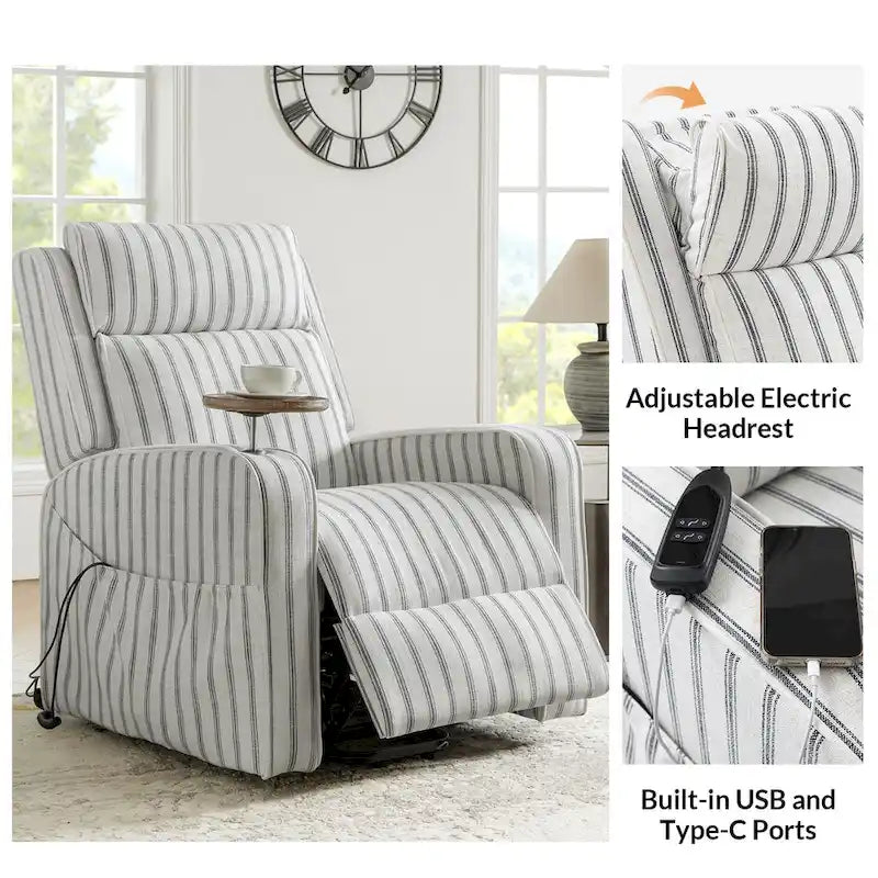 Darrell Modern Lift Assist Massage and Heating Power Recliner with Charing and Soild Wood Tray by HULALA HOME