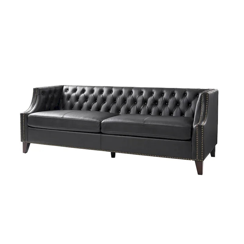 Eugne Transitional Genuine Leather Tufted Design Sofa with Solid Wood Legs by HULALA HOME