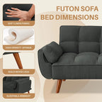 75.39 INCH Futon Sofa Bed, Convertible Folding Futon Couch Recliner Lounge For Living Room With 2 Pillow/Armrest
