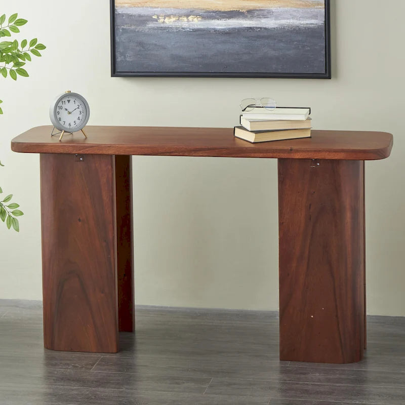 Wood Console Table with Curved Legs Panels - Dark Brown - Roche River Decor