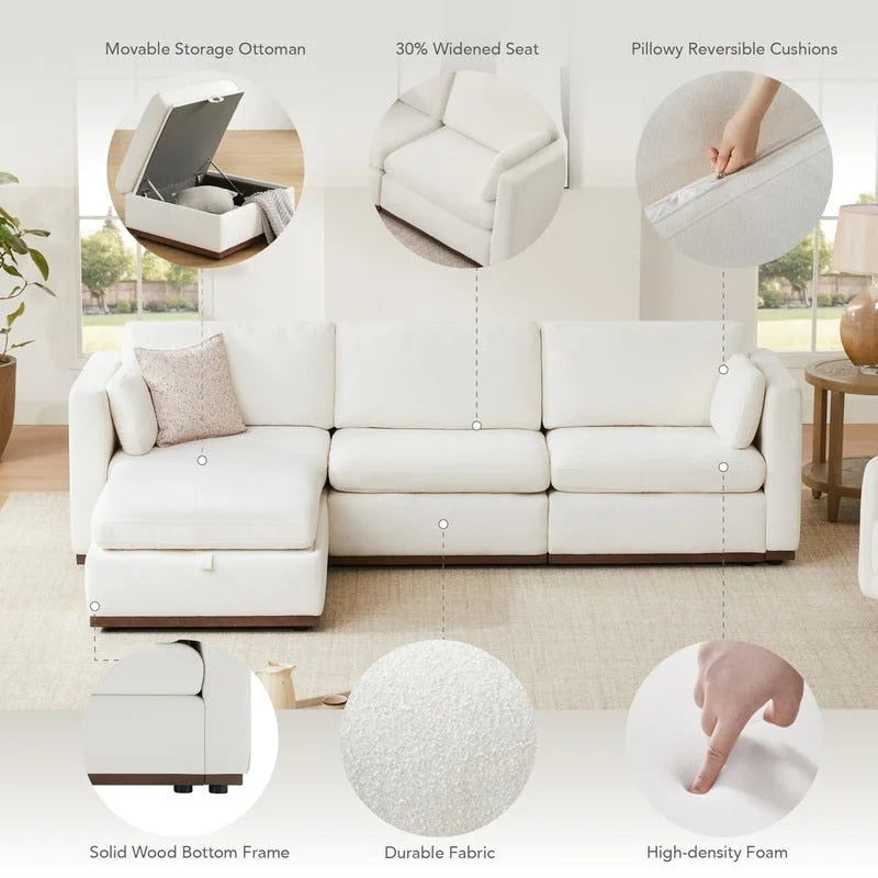 Donna Oversized Modular Sectional Fabric Sofa with Upgraded Wood Base