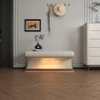 Entryway Bench Leather Upholstered Ottoman with LED sensor light for living room, bedroom, end of bed