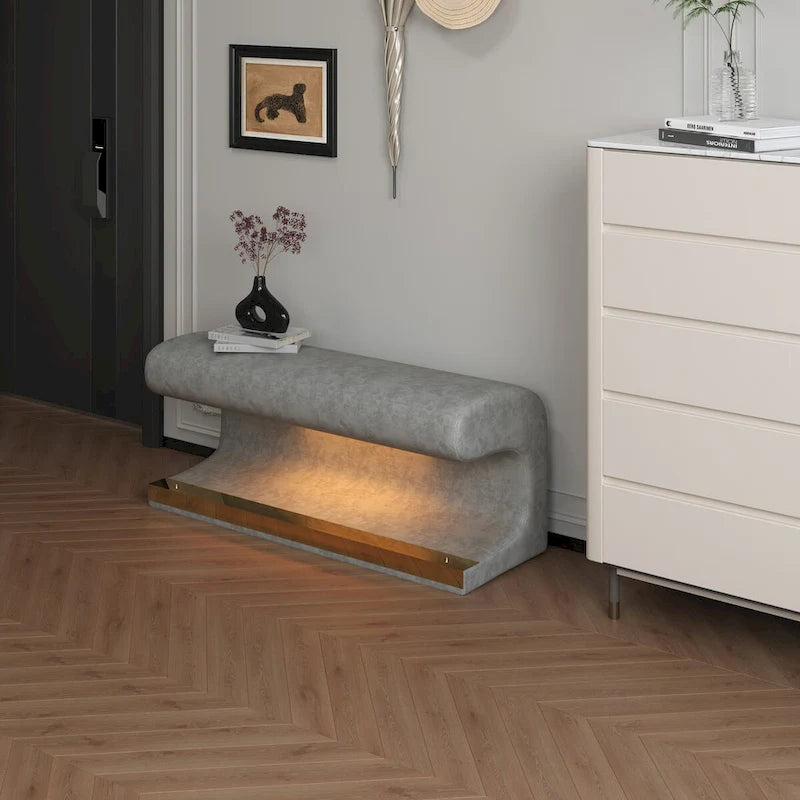 Entryway Bench Leather Upholstered Ottoman with LED sensor light for living room, bedroom, end of bed