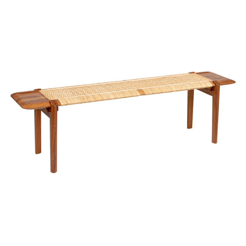 Teakwood and Rattan Bench
