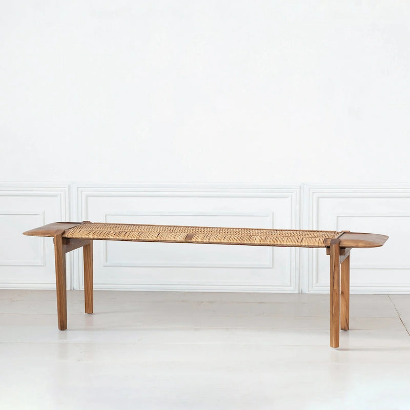 Teakwood and Rattan Bench