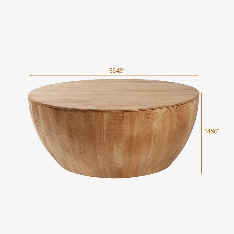 35.43 Vintage Style Bucket Shaped Round Coffee Table with Storage Flip Top