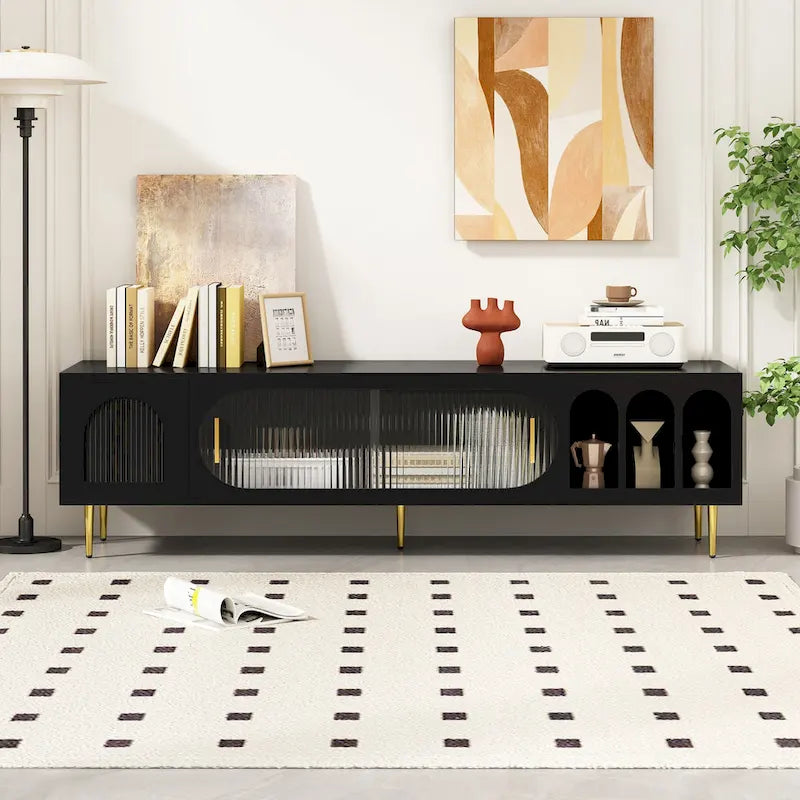 Modern TV Stand for 70+ Inch TV, Entertainment Center TV Media Console Table,with 3 Shelves and 2 Cabinets