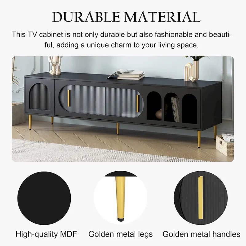 Modern TV Stand for 70+ Inch TV, Entertainment Center TV Media Console Table,with 3 Shelves and 2 Cabinets