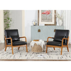 Velvet/leather Upholstered Mid-Century Modern Wood Frame Armchair for Living Room(set of 2)