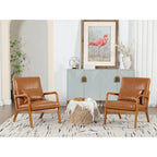 Velvet/leather Upholstered Mid-Century Modern Wood Frame Armchair for Living Room(set of 2)