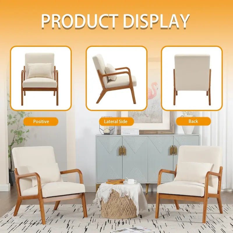 Velvet/leather Upholstered Mid-Century Modern Wood Frame Armchair for Living Room(set of 2)