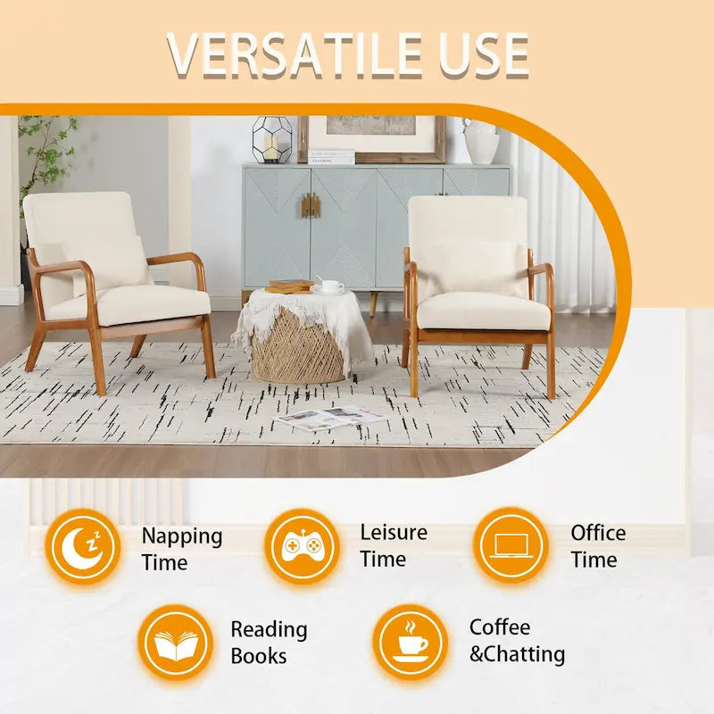 Velvet/leather Upholstered Mid-Century Modern Wood Frame Armchair for Living Room(set of 2)