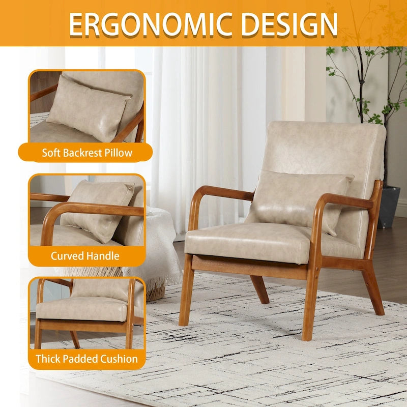 Velvet/leather Upholstered Mid-Century Modern Wood Frame Armchair for Living Room(set of 2)