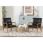 Velvet/leather Upholstered Mid-Century Modern Wood Frame Armchair for Living Room(set of 2)