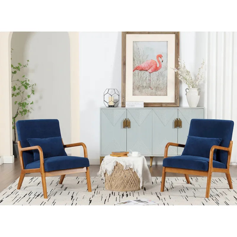 Velvet/leather Upholstered Mid-Century Modern Wood Frame Armchair for Living Room(set of 2)