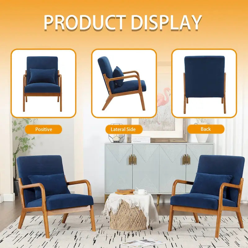 Velvet/leather Upholstered Mid-Century Modern Wood Frame Armchair for Living Room(set of 2)