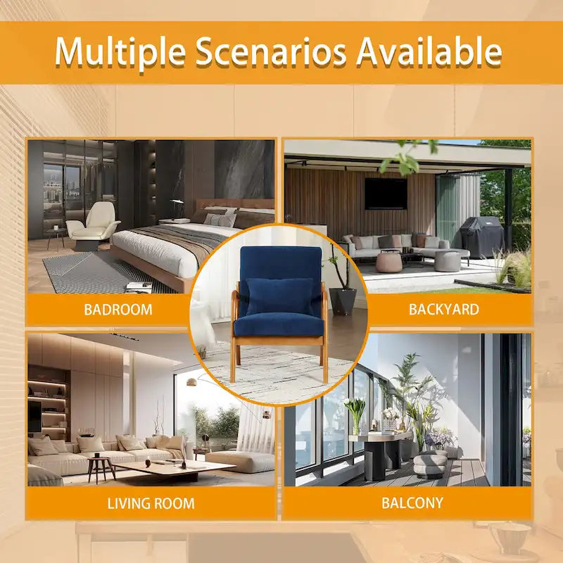 Velvet/leather Upholstered Mid-Century Modern Wood Frame Armchair for Living Room(set of 2)