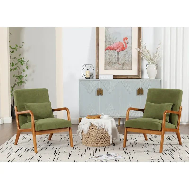 Velvet/leather Upholstered Mid-Century Modern Wood Frame Armchair for Living Room(set of 2)