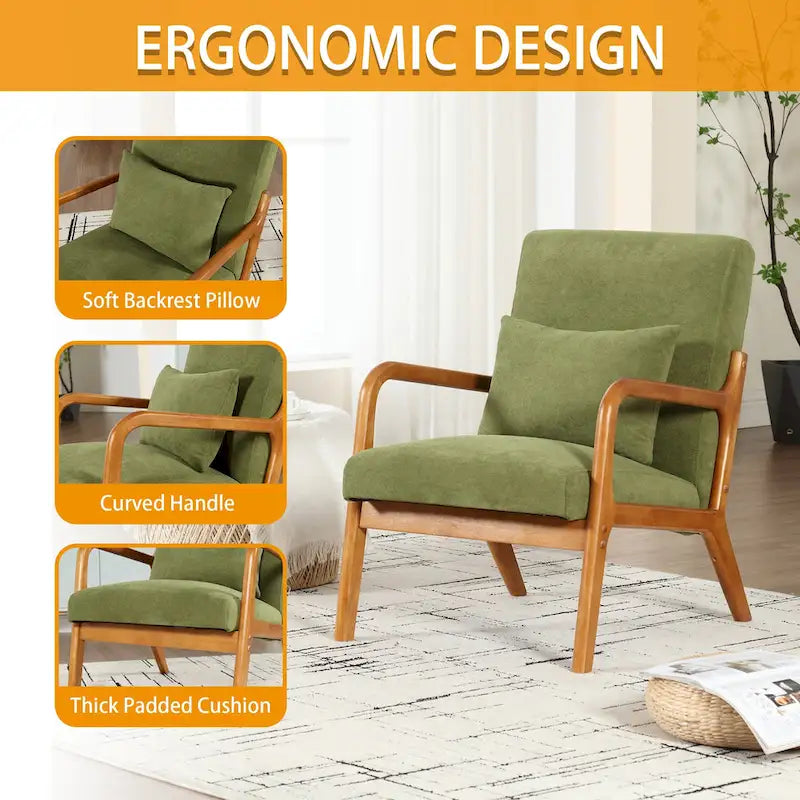 Velvet/leather Upholstered Mid-Century Modern Wood Frame Armchair for Living Room(set of 2)