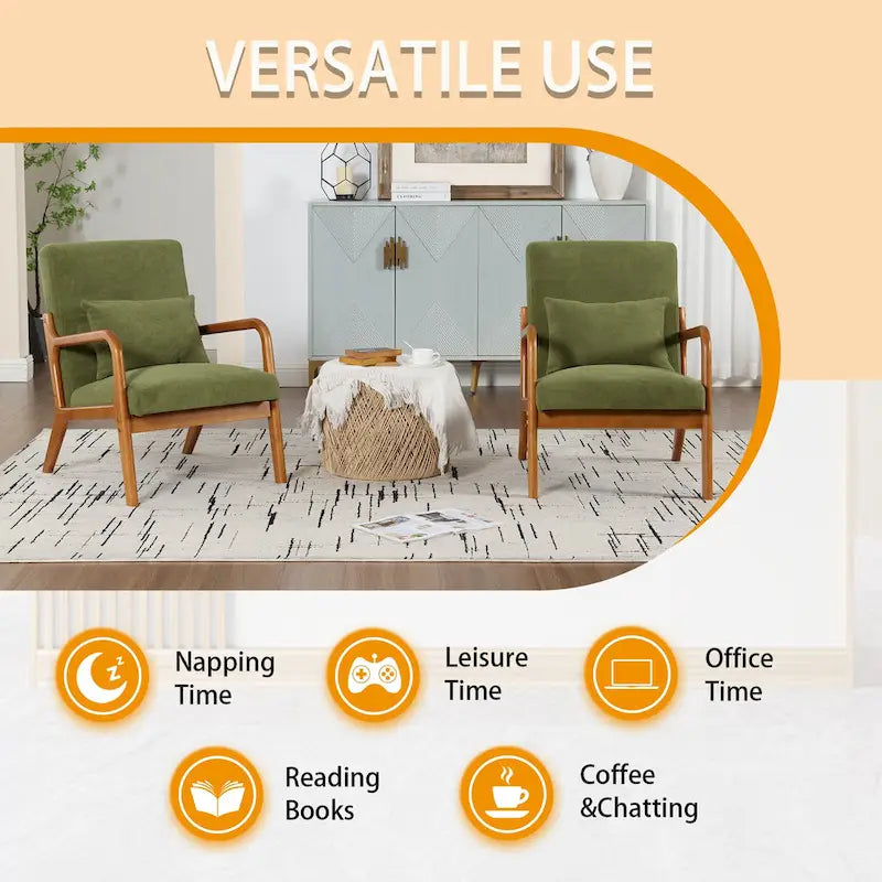 Velvet/leather Upholstered Mid-Century Modern Wood Frame Armchair for Living Room(set of 2)