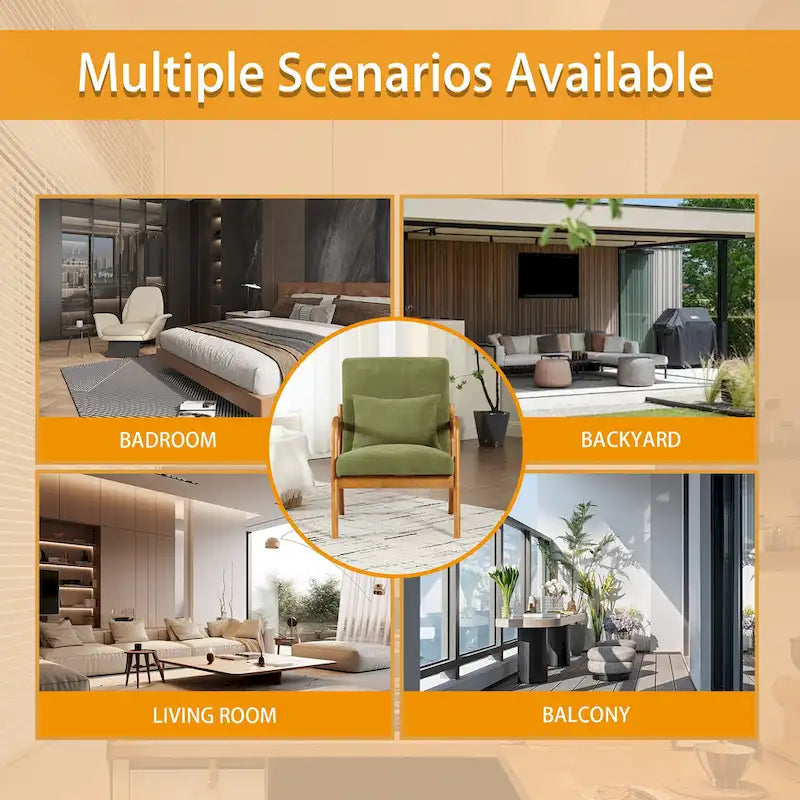 Velvet/leather Upholstered Mid-Century Modern Wood Frame Armchair for Living Room(set of 2)