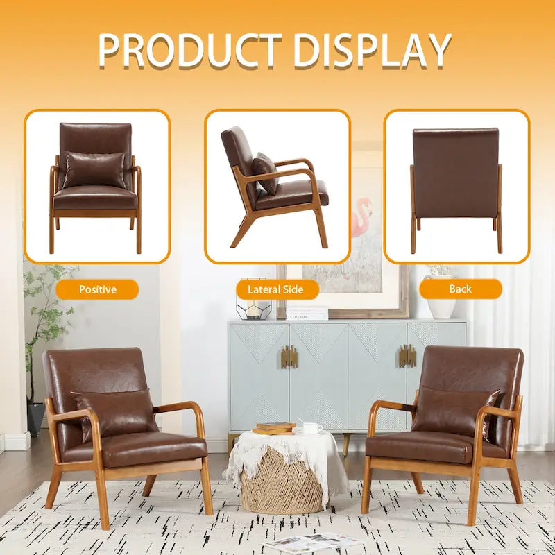 Velvet/leather Upholstered Mid-Century Modern Wood Frame Armchair for Living Room(set of 2)